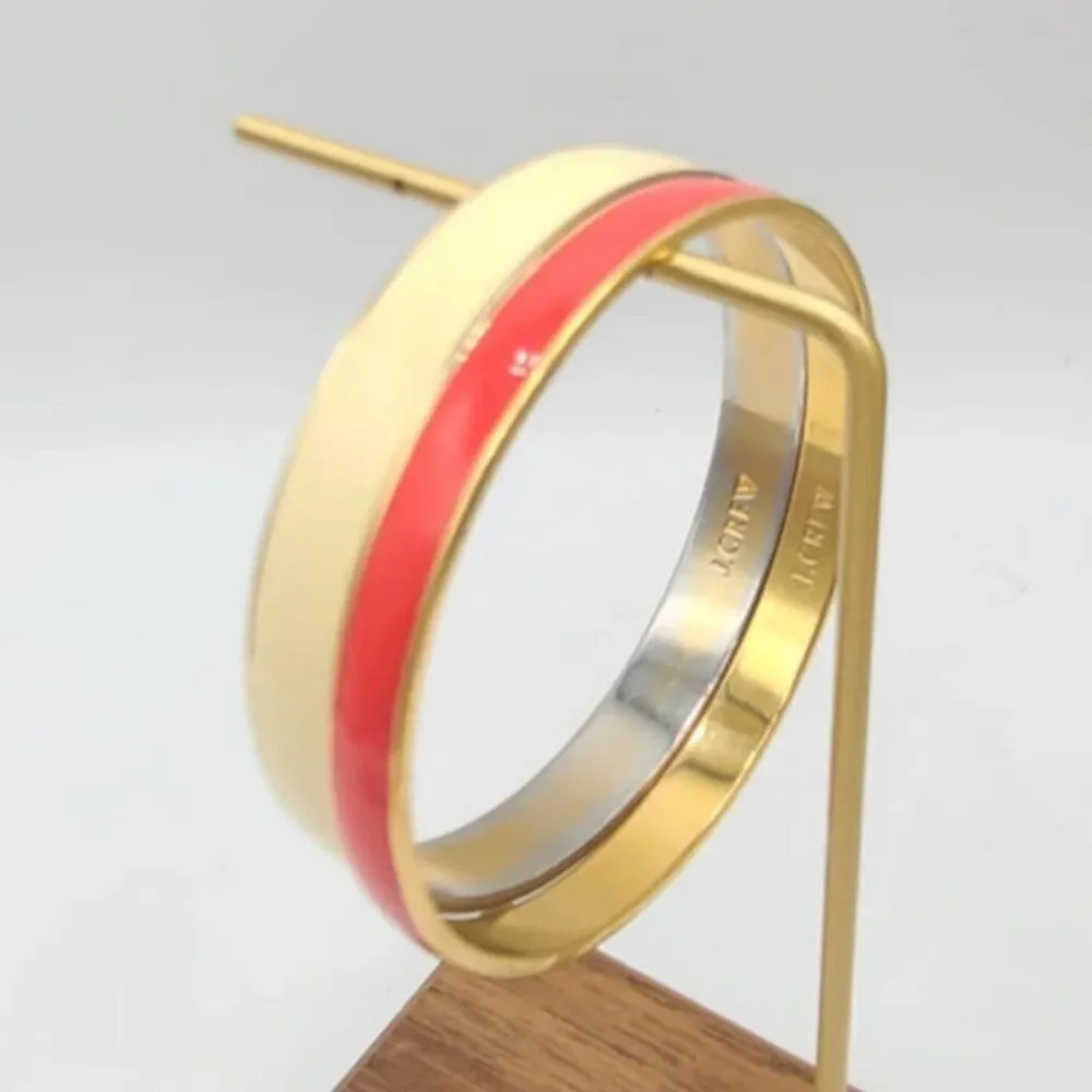 J Crew Bangle Set of Red and Off White Gold Tone Bangle